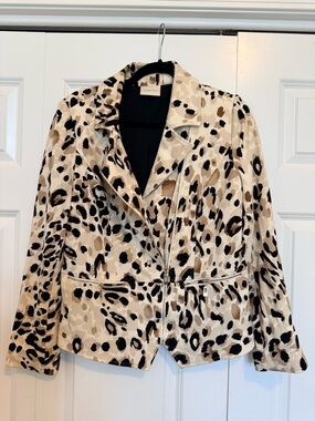 Chico's Beige and Black Leopard-Print Zip Jacket